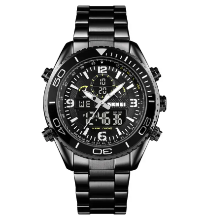 Чоловічий наручний годинник Skmei 1600 (Чорний з чорним циферблатом) Київ