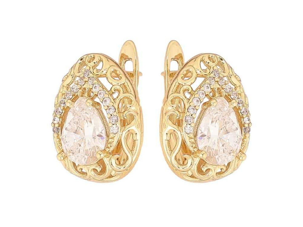 Сережки англійська застібка Позолота 14K Візерунок з кристалами 301623 ТМ XUPING Київ - фото 1