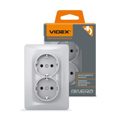 Розетка Videx BINERA 2ая с заземлением серебр (VF-BNSK2G-SS) Вінниця - фото 4