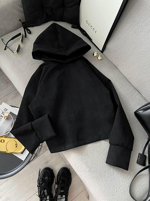 Жіночий стильний оверсайз худі з ланцюжком щільний замш на ​​дайвінгу Одеса - фото 11