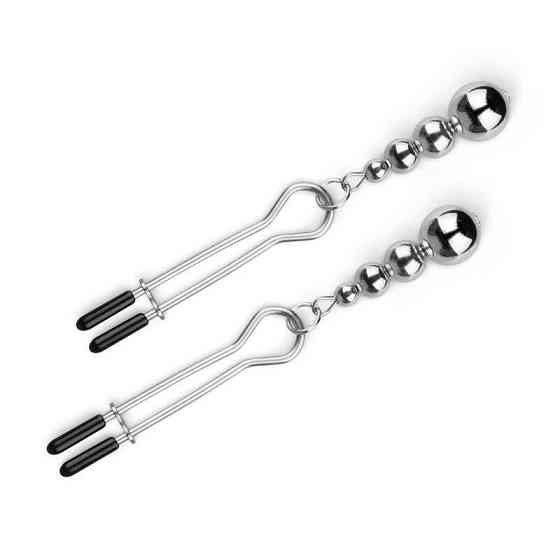 Затискачі для сосків Bedroom Fantasies: Nipple Clamps with Beaded Chain - Silver Sex Aura Київ