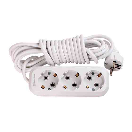 Удлинитель с заземлением 3 гнезда, 5 м, белый Днепр