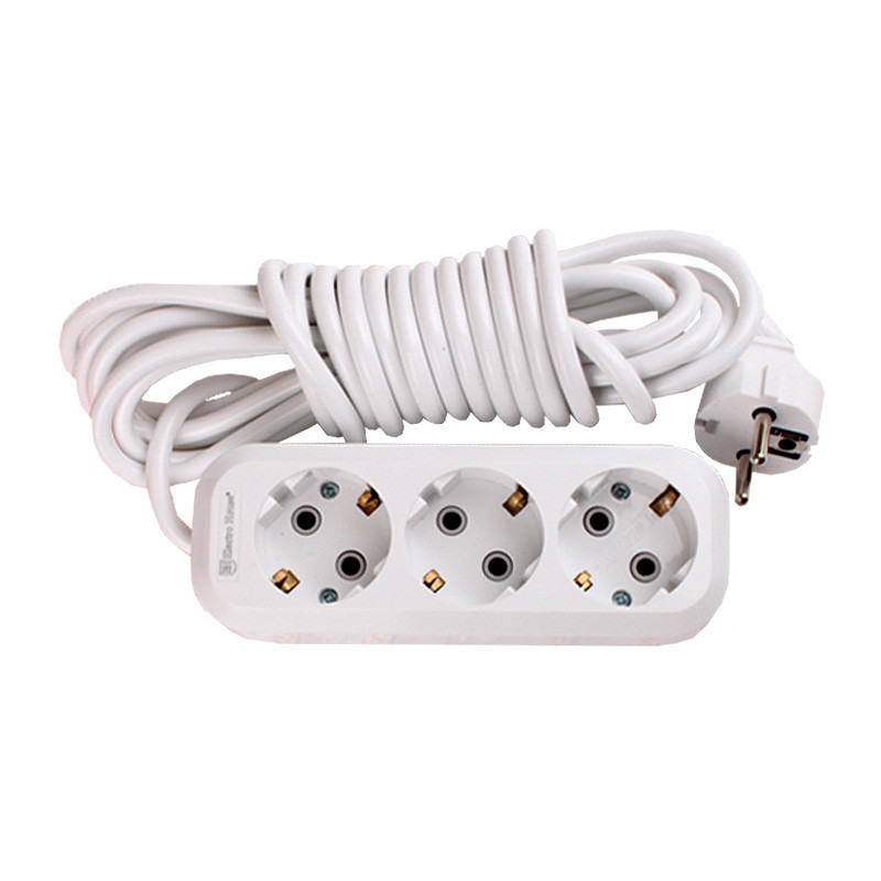 Подовжувач із заземленням 3  гнізда, 5 м , білий Дніпро - фото 1
