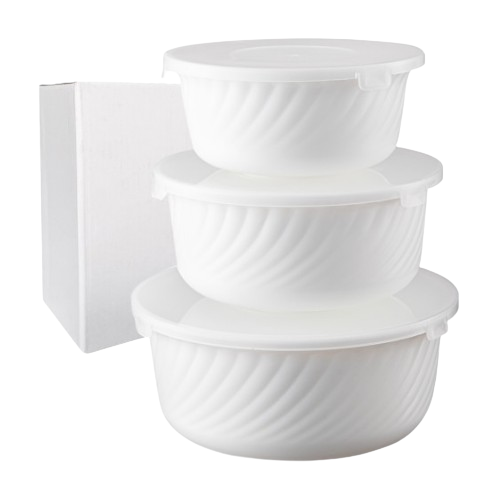 Набір салатників 3 предмети (d19,1см-1,3л/16,5см-800мл/14см-530мл) з кришкою білий 30053-00 S&T Житомир - изображение 3