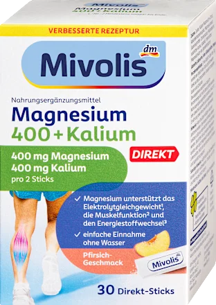 Mivolis Magnesium 400+Kalium Direkt-Sticks 30 St Магний 400+Колий Львов