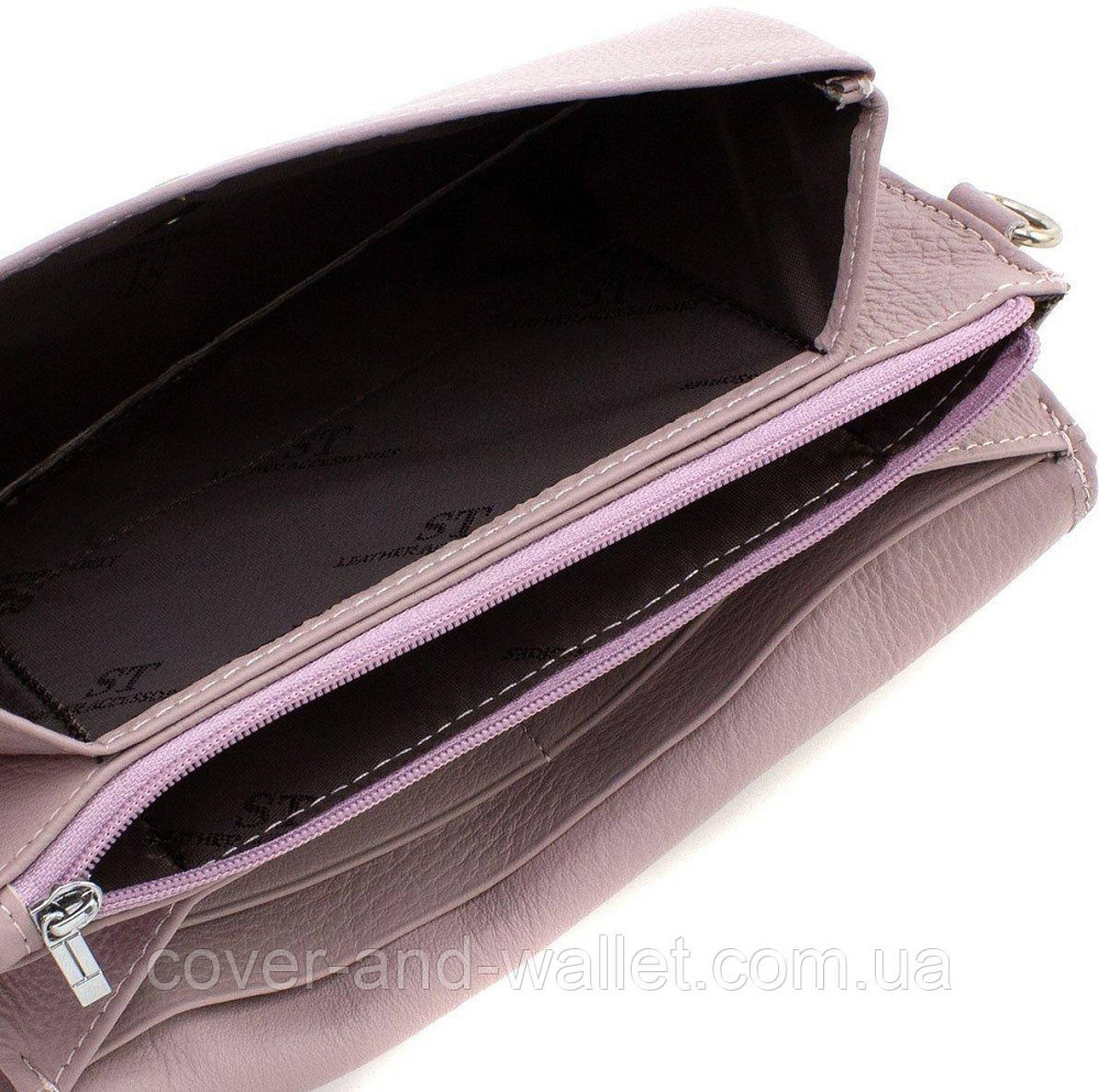 Пудровый длинный женский кошелек-клатч из натуральной кожи ST 023 Pink Киев - изображение 6