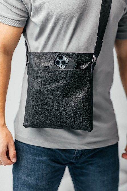 Чоловіча барсетка, чорна сумка через плече з натуральної шкіри, класичний месендджерMasterSem Київ - фото 10