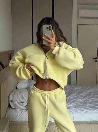 Жіночий стильний теплий костюм, двійка турецька тринитка на флісі Жовтий Одеса