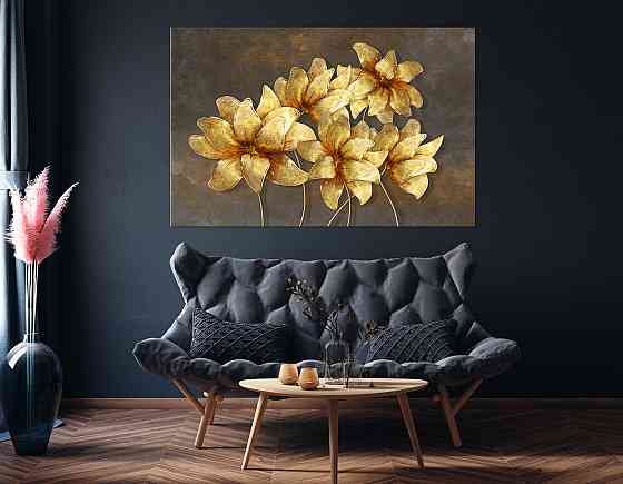 Картина холст у вітальню / спальню Золоті квіти   MLP_34  ( 60х30см ) 60x100 см Київ