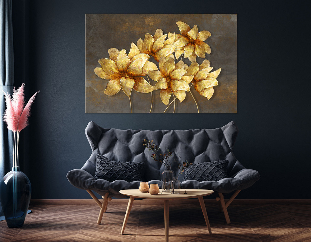 Картина холст у вітальню / спальню Золоті квіти   MLP_34  ( 60х30см ) 60x100 см Київ - фото 4