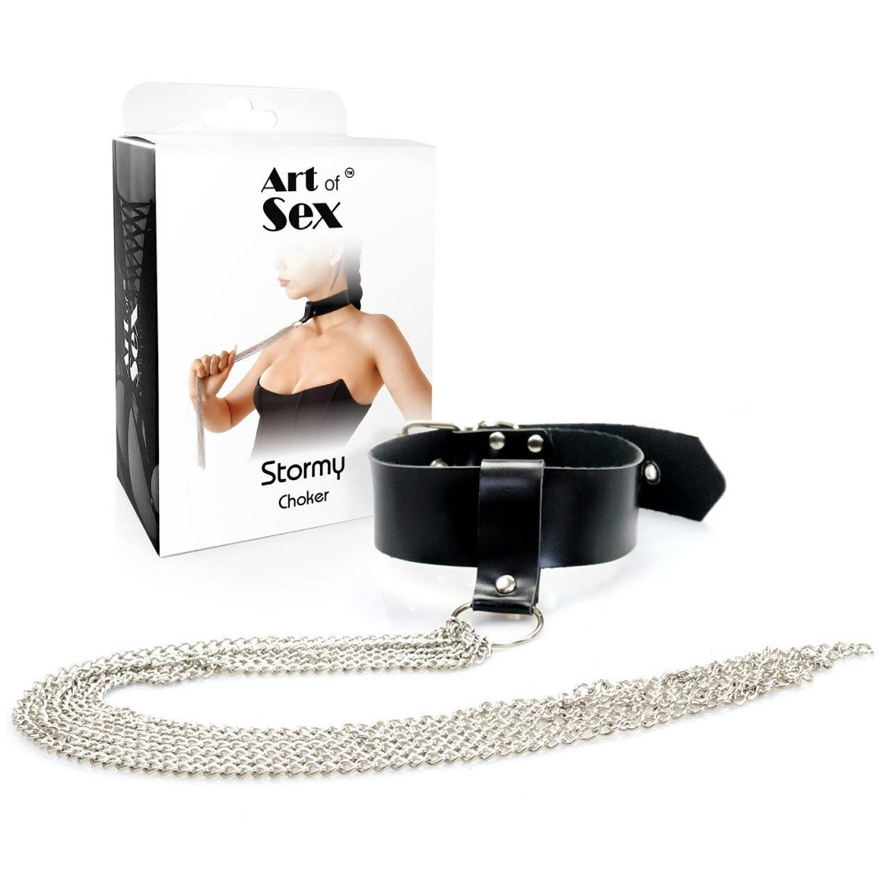 Сексуальний чокер з ланцюгами Art of Sex - Stormy chain and leather Sex Aura Київ - фото 3