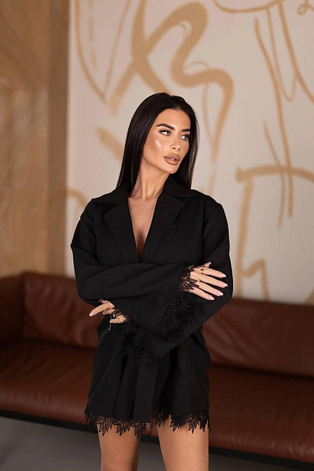 Женское стильное обаятельное платье-пиджак  креп костюмка Черный Одесса - изображение 7