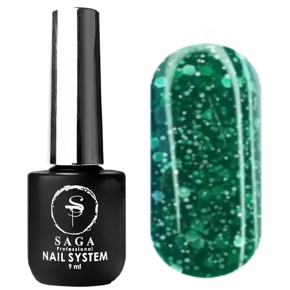 Гель-лак SAGA Marmelade №11 летняя коллекция оттенков мармелада (зеленый с хлопьями), 9 мл Киев - изображение 1