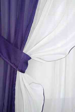 Кухонний комплект VR-Textil № 038к шторки і тюль фіолетовий з білим 280х170 см (50-030) Київ