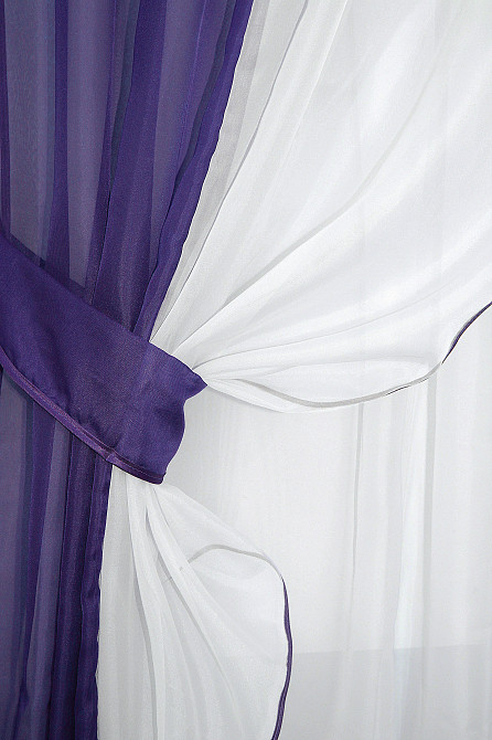 Кухонний комплект VR-Textil № 038к шторки і тюль фіолетовий з білим 280х170 см (50-030) Київ - фото 3