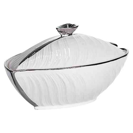 Фарфоровий супник з кришкою білий з сріблом 800 мл Київ