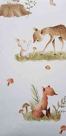 Шпалери флізелінові еко Rasch Kids World II 0.53х10 дитячі ведмедики білки косулі зайці коричневі на білому Київ