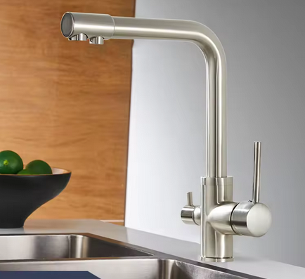 Змішувач для кухні з підключенням до фільтра латунний, з матовим нікелем з бічними важелями, матовий нікель Кам'янець-Подільський