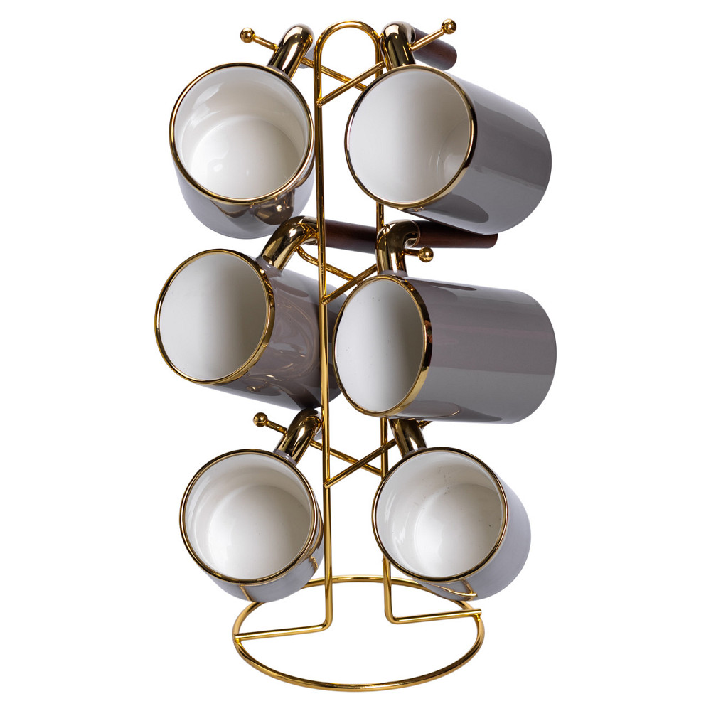 Yiwu Набір чашок на металевій підставці 6 (шт) по 400 (мл) Сірий HP-26-12 Киев - изображение 2