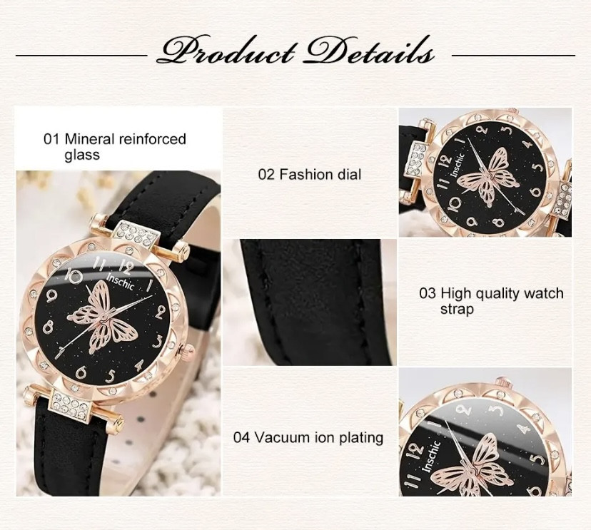 Подарочный набор для женщин Бабочка наручные часы браслет ожерелье и серьги без подарочной коробки черный Киев - изображение 6