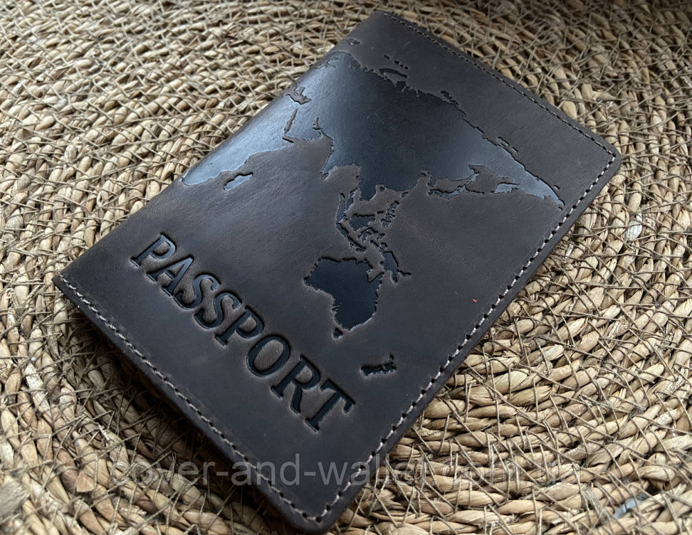 Обложка на паспорт из натуральной кожи карта мира ST Leather (crazy horse) Киев - изображение 6