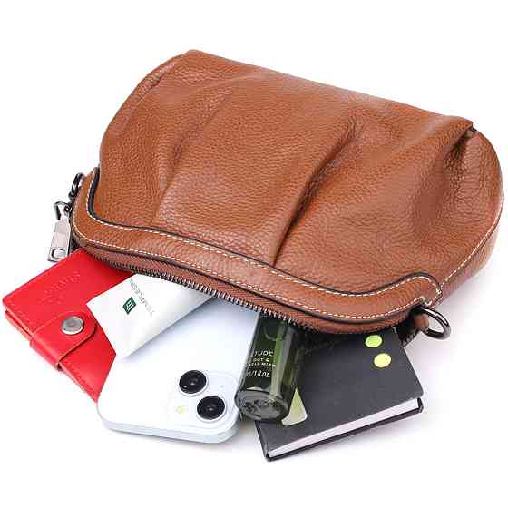 Жіноча сумка з драпіруванням з натуральної шкіри Коричневий (Vintage) Київ