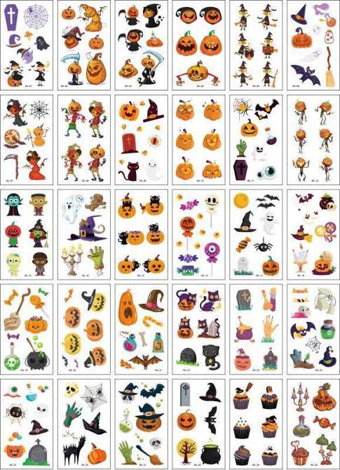 Тимчасові тату на Хелловін на тіло 30 штук 10 на 6 см різнобарвний Київ - фото 1