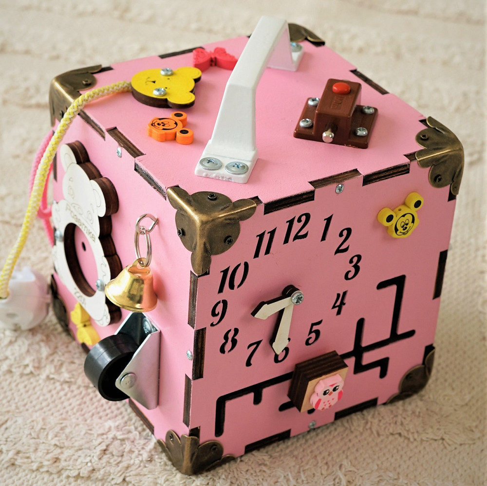 Маленький Бізікуб 15*15*15 Рожевий дитячий розвивальний куб міні Бізикуб для дівчинки Бізіборд Тернопіль - фото 1