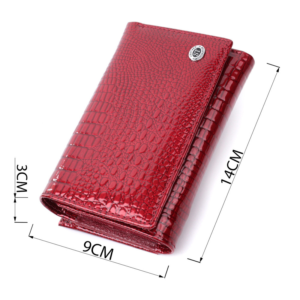 Жіночий гаманець у три складання з лакованої шкіри, червоний (ST Leather) Київ - фото 14