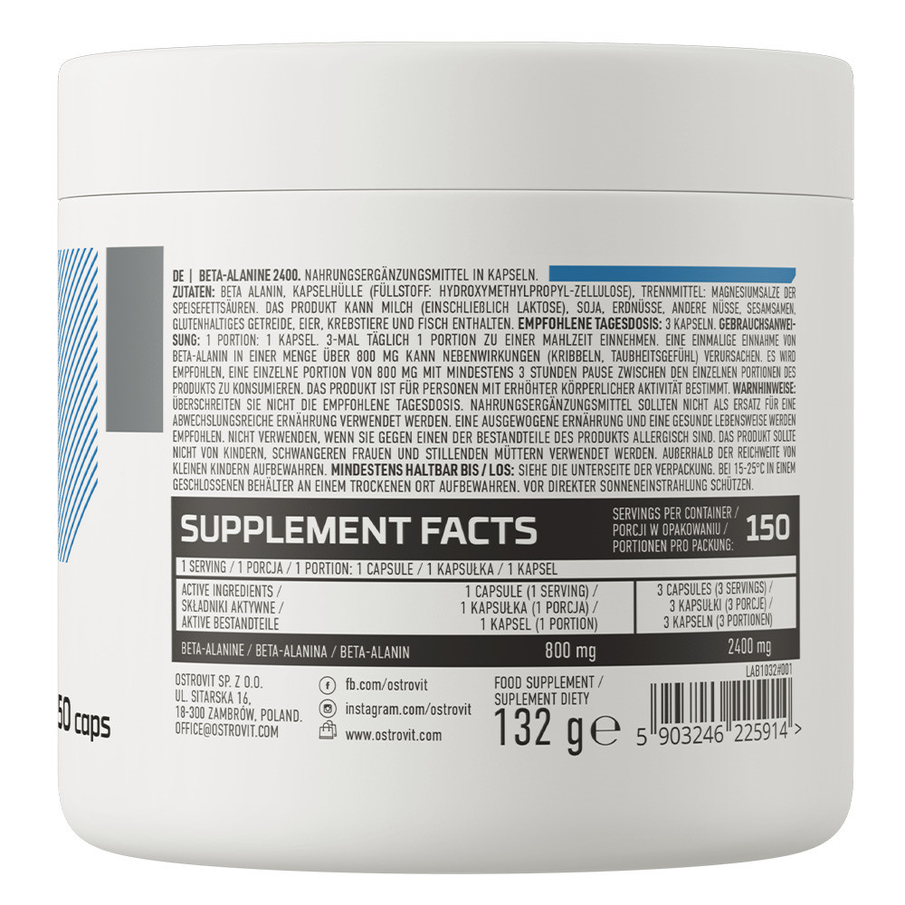 Бета-аланін Ostrovit Beta-Alanine 2400 150 caps Луцьк - фото 2