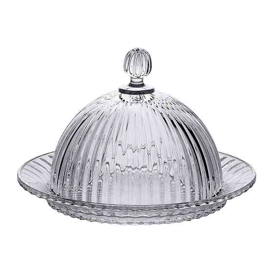 Блюдо сервірувальне з кришкою Ø 20 см скляне прозоре для десертів, випічки, фруктів HP-YH-43 Коломия