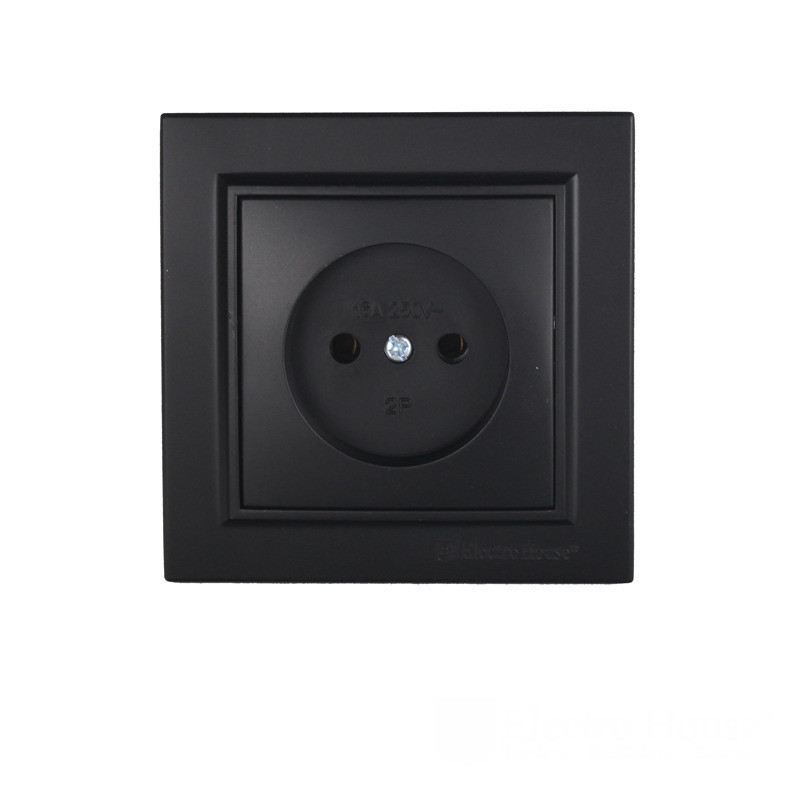 Розетка без заземления 16A, термопластик, Enzo безупречный графит Днепр - изображение 1