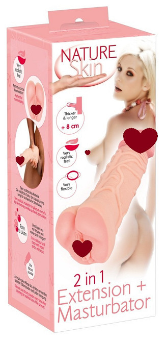 Насадка+мастурбатор - Nature Skin 2in1 Extension+Masturbator (+8 см) Sex Aura Киев - изображение 1