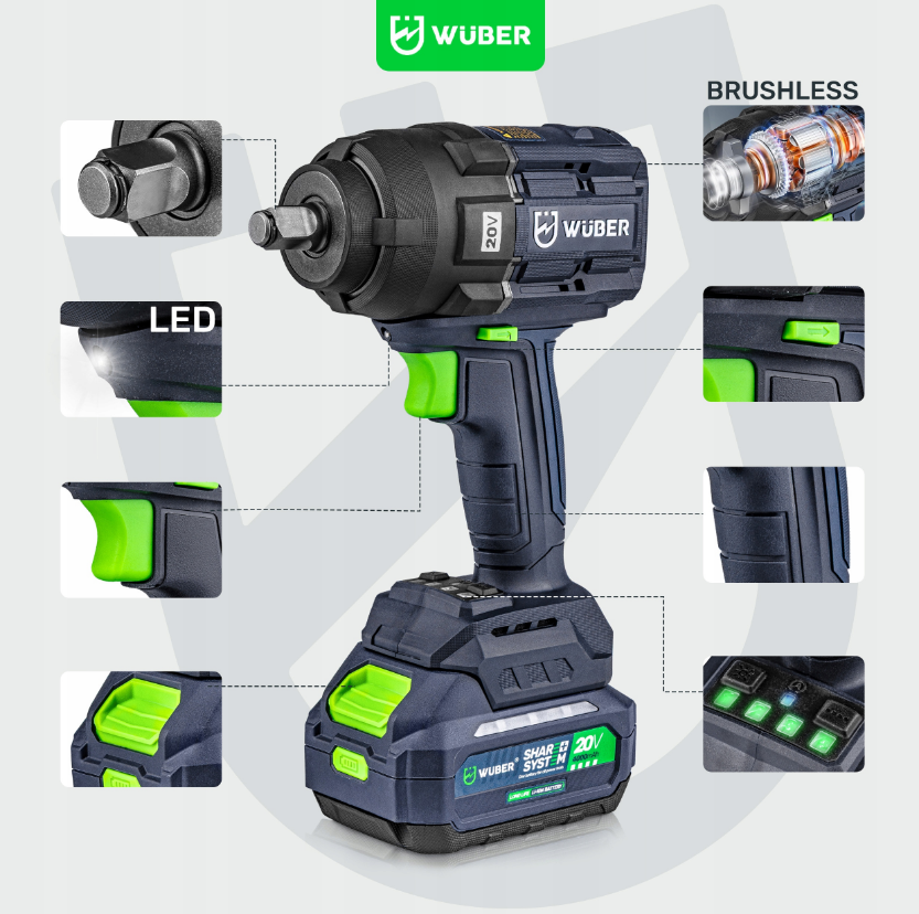 Гайковерт акумуляторний ударний 1000Нм WUBER (Польща) Київ - фото 8