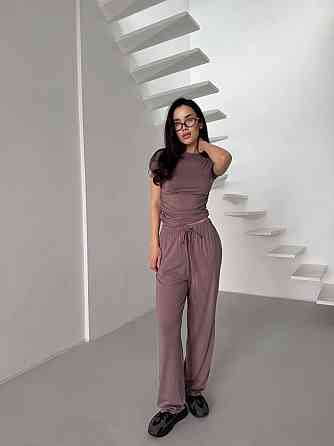 Женский базовый прогулочный костюм двойка: футболка и штаны натуральная вискоза Мокко, 42/44 Одесса