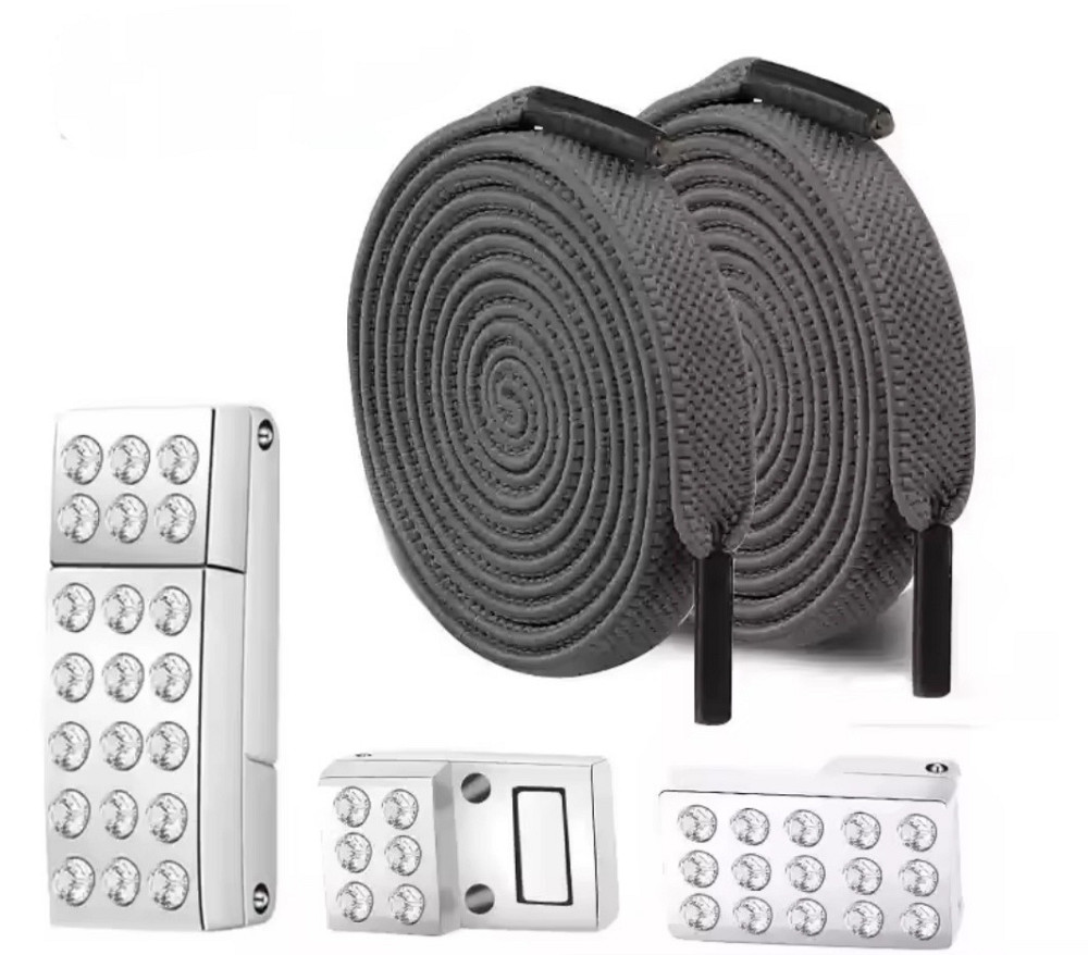 Шнурки еластичні без зав'язок з магнітною застібкою зі стразами Темно-сірий Смела - изображение 1