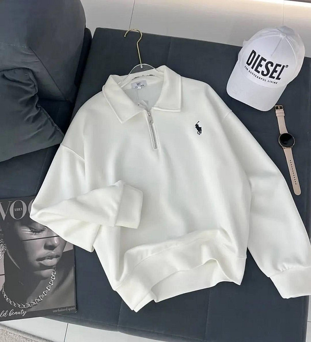 Жіночий повсякденний оверсайз світшот на блискавці з коміром двонитка Одеса - фото 1