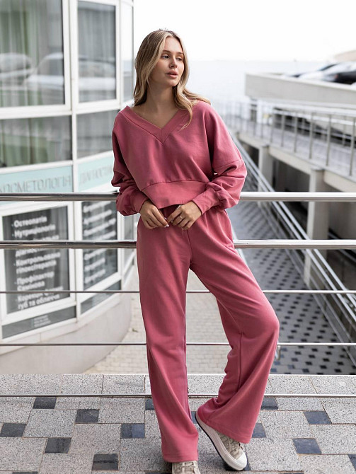 Женский базовый прогулочный костюм двойка: кофта и штаны турецкая трехнить пенье Терракот Одесса - изображение 1