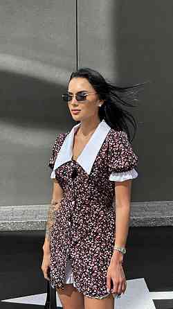 Жіноча романтична мінісукня-комбінезон з білим коміром софт Чорний, 44/46 Одеса