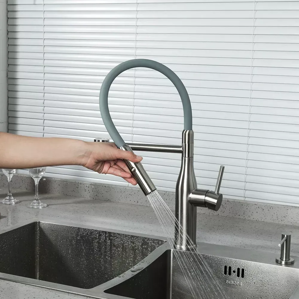 Смеситель для кухни GAPPO G4398-55 с гибким изливом, 2 режима, сатин/серый Киев - изображение 3