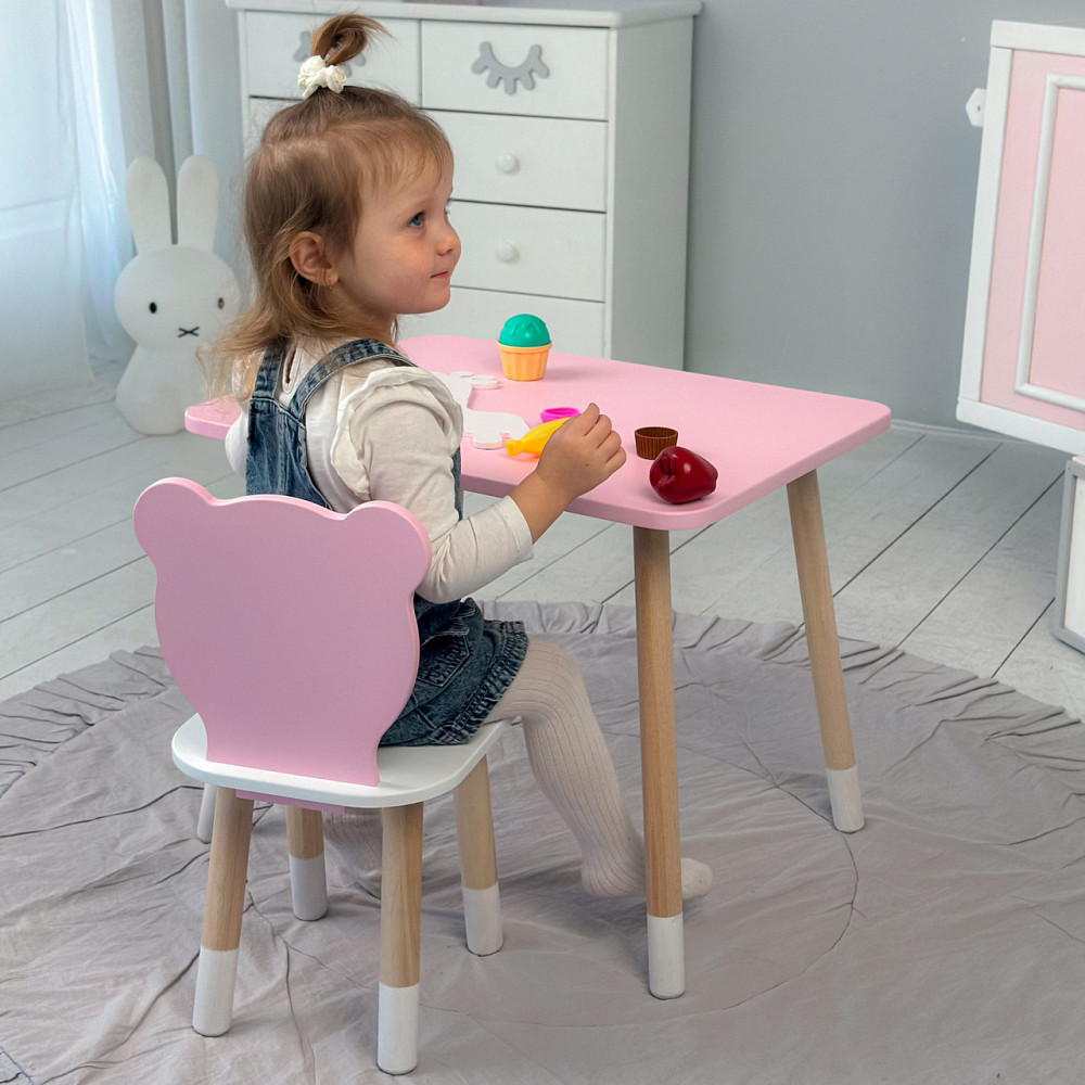 Дитячий  прямокутний стіл і стільчик ведмежа з білим сидінням. Столик рожевий дитячий Київ - фото 9