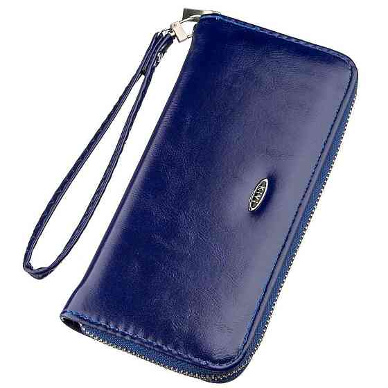 Гаманець жіночий на одну блискавку з екокожі гладкий KIVI 19036 Синій Київ