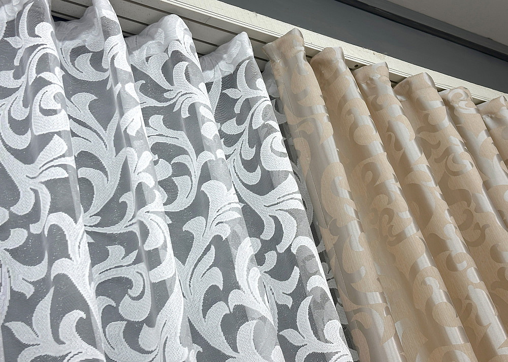Комплект штор VR-Textil Жакард Вензель 150х270 2шт і Тюль 500х270 416ш-1147т Бежевий з білим 71-100/4 Київ - фото 8