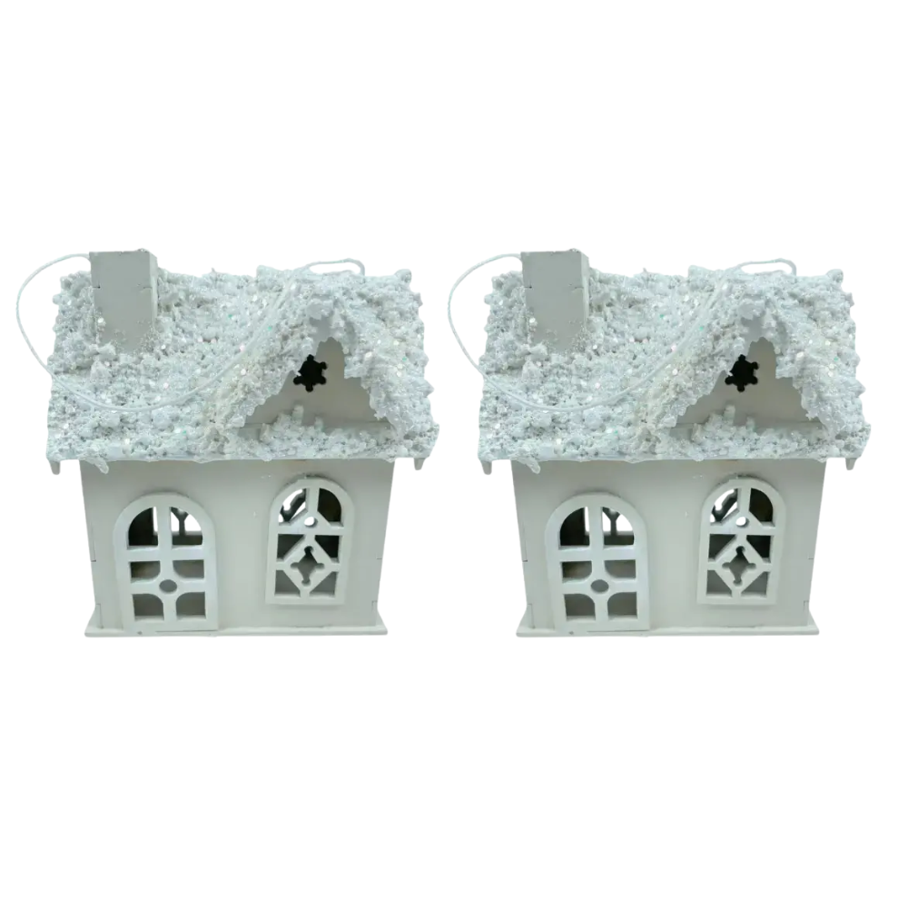 Набор декоративных новогодних домиков из дерева 5×10×12 (см) елочная подвеска Молочный 28124201 SBR Киев - изображение 1