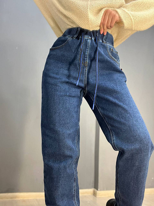 Джинси жіночі Vanver 8061 МОМ на резинці шнурок утеплені батал сині, синій, З2, З2, 88 см, 122 см Київ - фото 19
