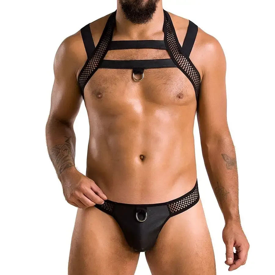 Комплект чоловічої білизни з кріпленнями Passion 043 JACOB S/M Black, труси, шлейки Львів - фото 1