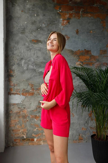 Костюм-двійка жіночий літній креп-жатка Малиновий M Харків - фото 1