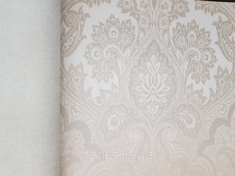 Шпалери вінілові на флізеліні AS creation Garda 1.06Х10.05 класика вензелю великі бежеві молочні срібло Київ - фото 2