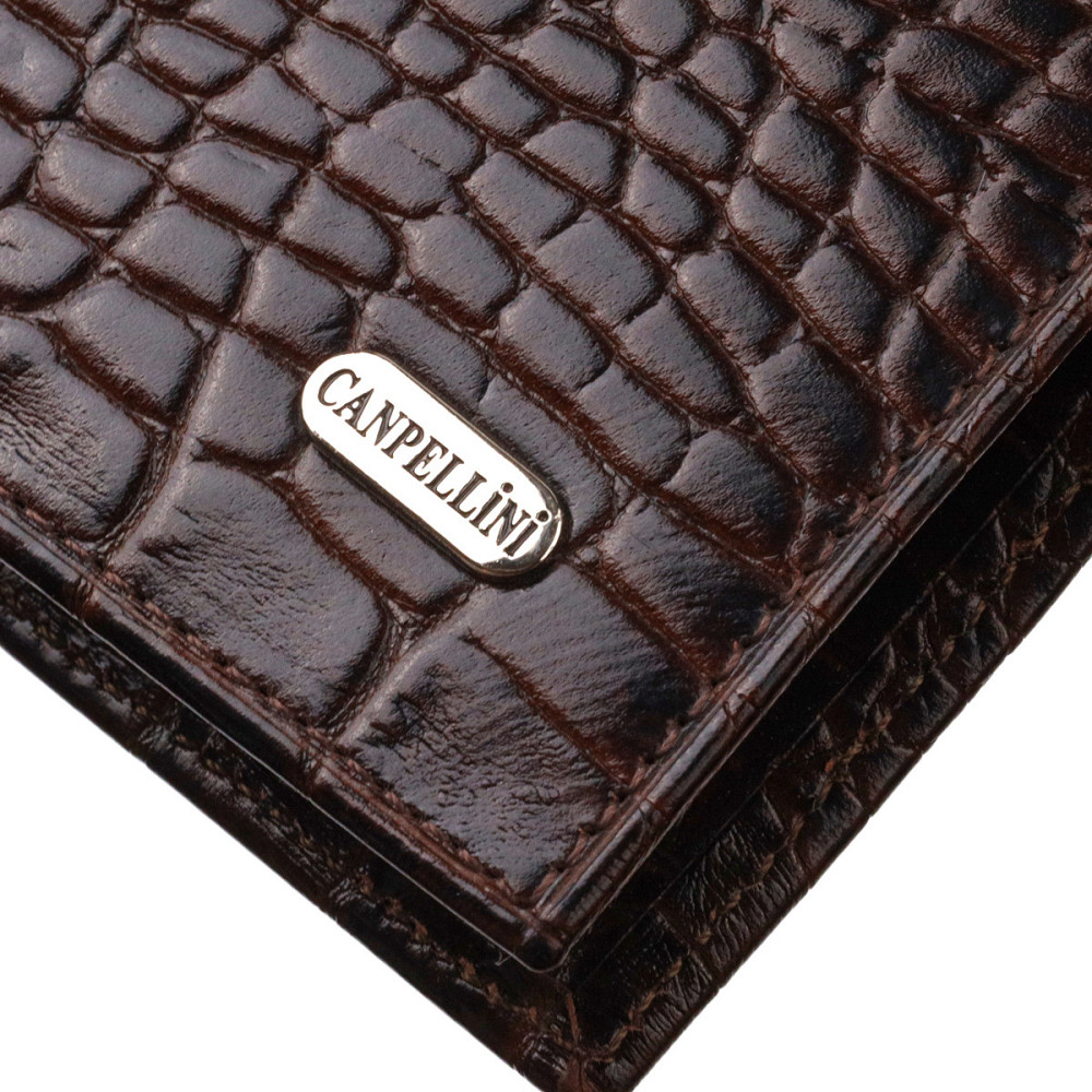 Горизонтальный мужской бумажник среднего размера из натуральной кожи с тиснением под крокодила CANPELLINI 21860 Коричневый Киев - изображение 5