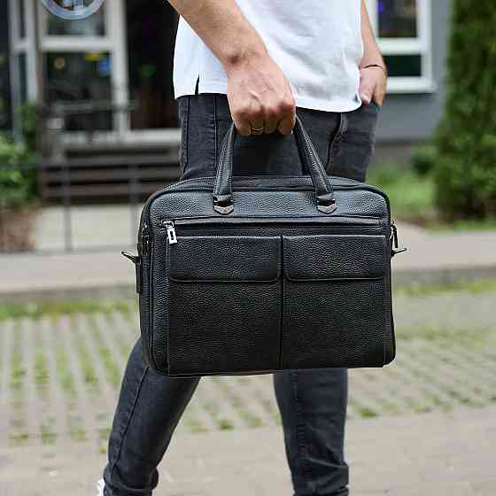 Чоловіча шкіряна ділова сумка портфель для речей і документів Tiding Bag Горизонтальна шкіряна чоловіча сумка портфель Київ